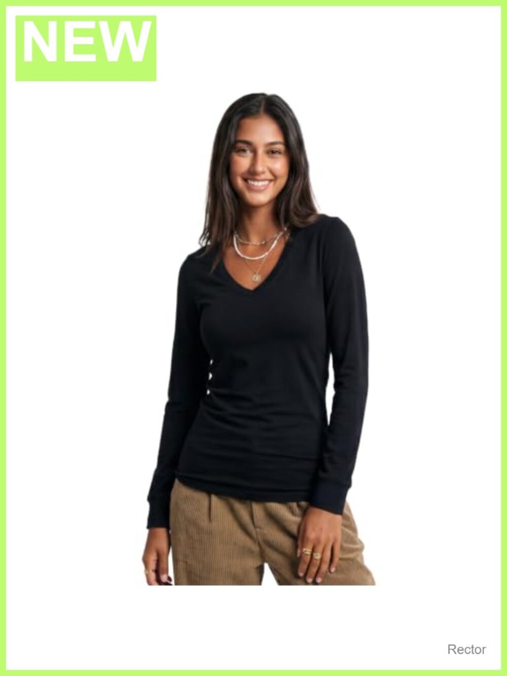 Women's V-Neck Long Sleeve T-Shirt Cotton Spandex Fitted Tee